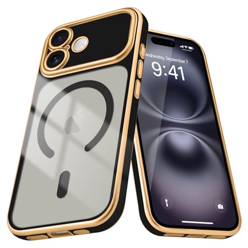 for iPhone 16 Case Clear Compatible with MagSafe, Black | Magnetic Plating Clear Luxury Elegant Cover for Women men. Slim Soft TPU Shockproof Protective phone case - color: Black, size: iPhone 16