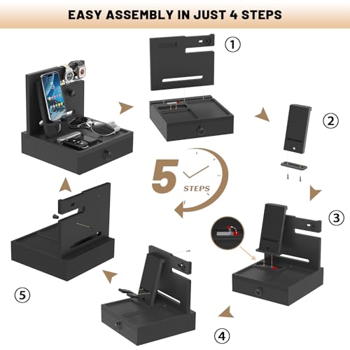 Wood Phone Docking Station, Nightstand Organizer with Drawer - color: Classic Black, size: Without charging station