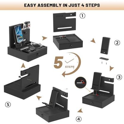 Wood Phone Docking Station, Nightstand Organizer with Drawer - color: Classic Black, size: Without charging station