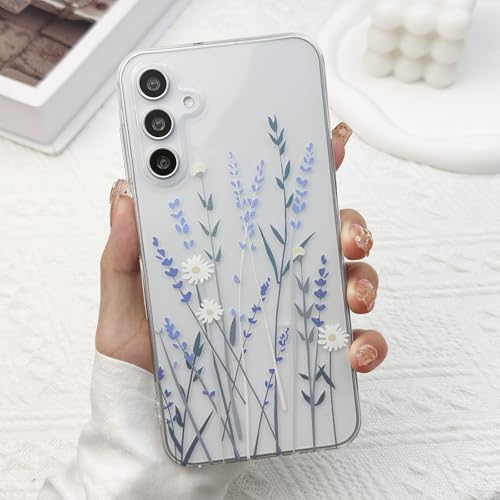 for Samsung Galaxy A15 Case, Floral Flowers Cute Aesthetic Clear Lavender Pattern Case for Women Girls,Transparent Slim Soft Shockproof Cover for A15,Purple Lavender - color: Purple Lavender, size: for Samsung Galaxy A15