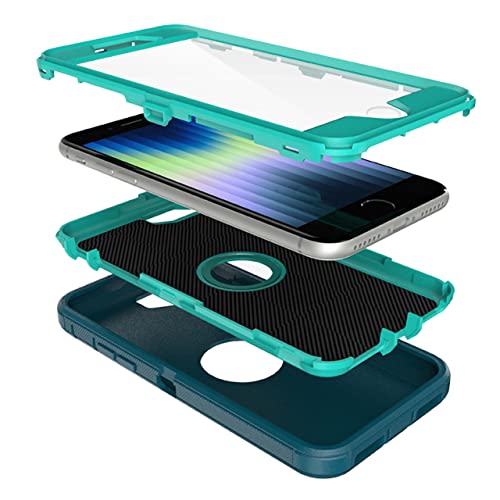 MXX Case Designed for iPhone SE 2022 /SE 2020 Heavy Duty Protective Case with Screen Protector [3 Layers] Rugged Rubber Shockproof Protection Cover & Rotating 360 Degree Belt Clip (Turquoise) - color: Turquoise