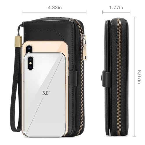 GAEKEAO Leather Credit Card Holder Wallet for Women RFID Blocking Large Capacity Bifold Zipper Card Case Organizer with Wristlet 45 Slots - color: Black02
