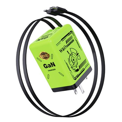 W & O 2-in-1 gan Compatible with Fast Charger,Retractable Phone Charger with Cables,45W iPhone Charger Fast Charging,Fast Charger for iPhone16/15/14/13 Series, Galaxy S25/24,Android and More（Green） - color: Evergreen