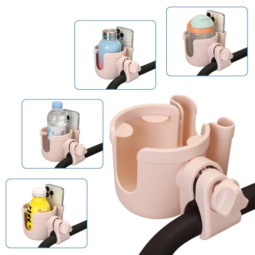 Accmor Stroller Cup Holder with Phone Holder, Bike Cup Holder, Universal Cup Holder for Uppababy Nuna Strollers, 2-in-1 Drinks Holder for Walker, Wheelchair, Scooter - color: All Crystal Pink