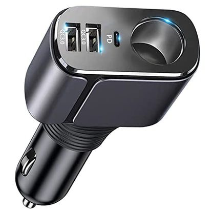4 in 1 USB C Car Charger Adapter, 210W Multi USB Cigarette Lighter Adapter