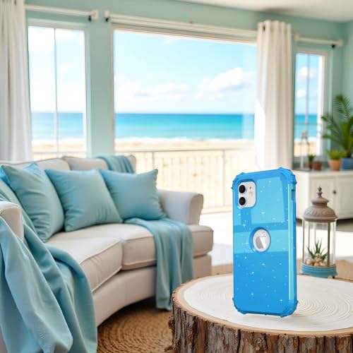 IDweel for iPhone 11 Case with Screen Protector for Women, Luxury Hybrid 3 in 1 Shockproof Slim Fit Heavy Duty Protection Hard PC Cover Soft Silicone Bumper Full Body Case,Glitter Sky Blue - color: Glitter Sky Blue