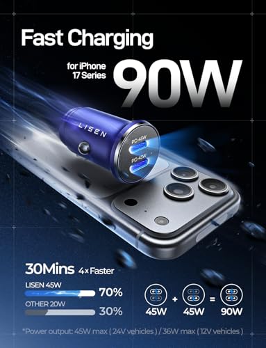 LISEN 90W USB C Car Charger USB C Fast Charge, PD3.0 Fast Car Charger, Blue - color: Blue, size: 1 Pack