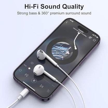 2 Packs Wired Headphones for iPhone Earbuds Built-in Microphone & Volume Control Nosie Reduction Headsets Compatible with iPhone 14/13/12/11/XR/XS/X/8/7/SE/Pro/Pro Max