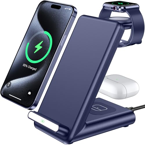 Wireless Charging Station,3 in 1 Charging Stand for Apple Multiple Devices - color: Blue
