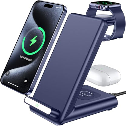 Wireless Charging Station,3 in 1 Charging Stand for Apple Multiple Devices - color: Blue