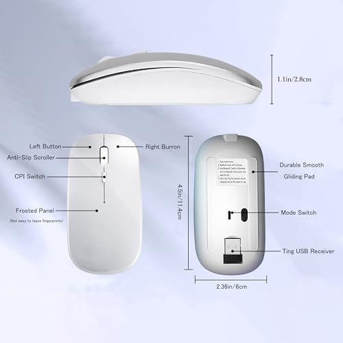 WREANU Wireless Bluetooth Mouse Rechargeable Laptop Mice, Bright White - color: Bright White