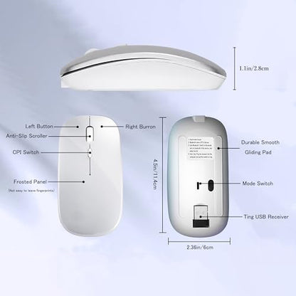 WREANU Wireless Bluetooth Mouse Rechargeable Laptop Mice, Bright White - color: Bright White
