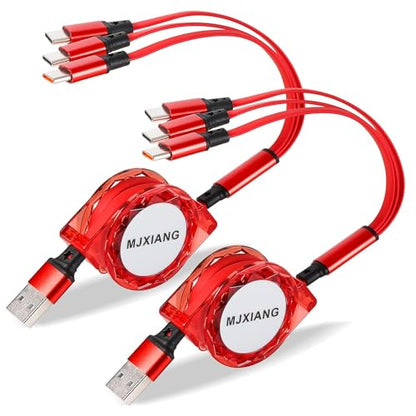 Multi USB C Retractable Cable 3 in 1, 3.3FT/2Pack QC 3.0 Fast Charging Cord