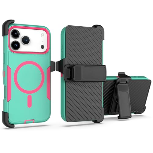 Designed for iPhone 17 Pro Case,Green Rose | Compatible with MagSafe,Double protection,Tough Durable,Detachable back clip,Dustproof,No Fading,No Yellowing,Non-Slip - color: Green Rose, size: iPhone 17 Pro 6.3”