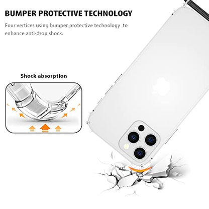 for iPhone 14 Pro Clear Case Adjustable Shoulder Neck Lanyard Crossbody Strap Phone Cover Women Girls Soft Slim Thin Bumper Shockproof Protective Mobile Case for iPhone 14 Pro - Black - size: for iPhone 14 Pro