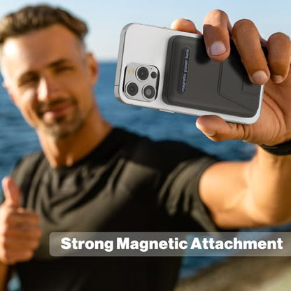 AOGUERBE Magnetic Power Bank, 10000mAh Wireless Portable Charger with Stand - color: Matte Black