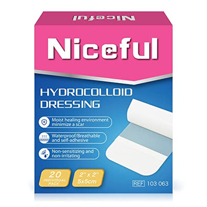 Niceful Hydrocolloid Bandages 2"x2" for Wound Care, 20 Count - size: 2" x 2" (20 Dressings)