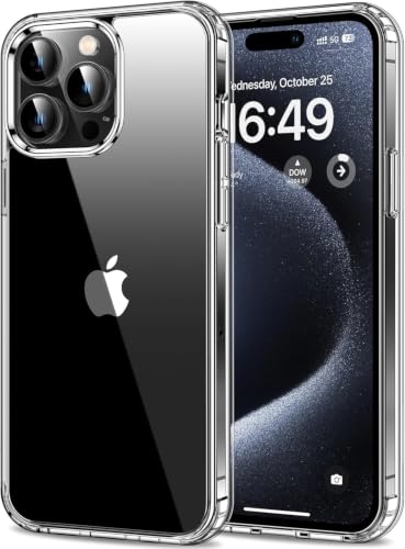 Transparent Phone Case for iPhone 15 Pro Max, Crystal Clear Anti-Yellowing Hard Back with Soft TPU Bumper, Military-Grade Drop Protection, Scratch-Resistant, Slim Shockproof Cover