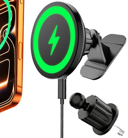 for MagSafe Car Mount Charger 15W Fast Magnetic Wireless Car Charger Holder - color: Black with Dashboard