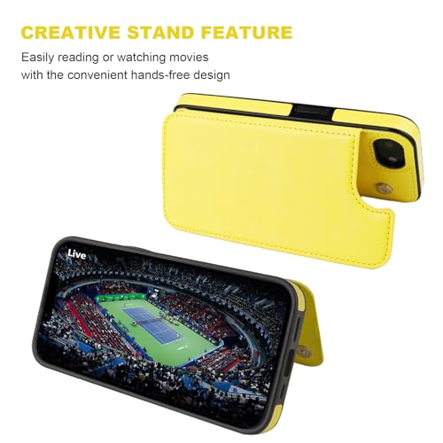 ONETOP for iPhone 17e/16e Wallet Case with Credit Card Holder,Yellow | Kickstand,ID/Cash Holder,Case Wallet with Card Slots,Double Magnetic Clasp,Durable PU Leather Shockproof Cover for Women Men - color: Yellow