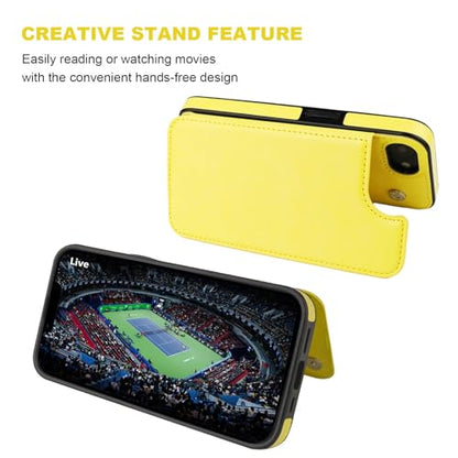 ONETOP for iPhone 17e/16e Wallet Case with Credit Card Holder,Yellow | Kickstand,ID/Cash Holder,Case Wallet with Card Slots,Double Magnetic Clasp,Durable PU Leather Shockproof Cover for Women Men - color: Yellow