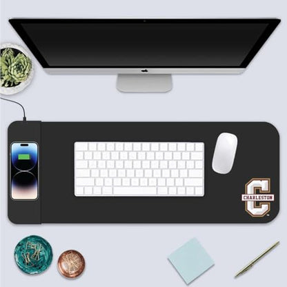 OTM Essentials College of Charleston Classic Wireless Charging Cloth Desk Mat, Durable Office Supplies, Non-Slip Base, Quick Charging Wireless Desk Pad, Black - size: Classic- Charging, style: College of Charleston