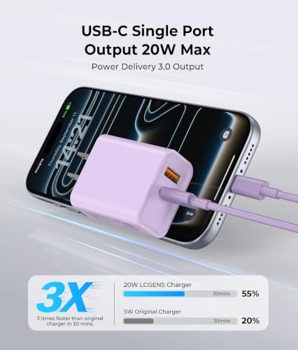 2 Pack USB C Charger Block, 20W USB-C & USB-A Port Charger - color: 2-Pack Pinkish-purple+Ginger Red