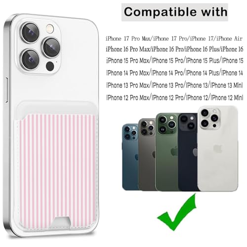 Compatible with Magsafe Cute Wallet Magnetic Card Holder,Pink Lines - color: Pink Stripes Lines