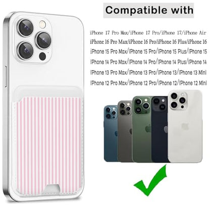 Compatible with Magsafe Cute Wallet Magnetic Card Holder,Pink Lines - color: Pink Stripes Lines