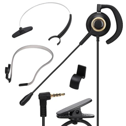 One Ear Mono Headphone, Call Center Headset with Mic Rear Mounted Noise Canceling Customer Service Headset 3.5mm Single Plug Telephone Headphone
