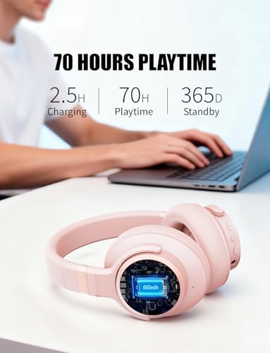 KVIDIO Hybrid Active Noise Cancelling Headphones Over Ear - color: Pink