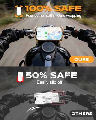 Zewdov 2026 Motorcycle Phone Mount Holder with Quick Install Clamp, Strong Grip & Anti-Drop Bike Phone Holder for Bicycle/ATV/Scooter Handlebar, 1S Security Lock Fits for iPhone/Samsung 4.7-6.8" - color: Black