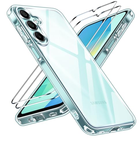 ivoler 3-in-1 Case for Samsung Galaxy A16 5G 6.7 inch, Clear | with 2 Pack Screen Protector Tempered Glass, Military Shockproof Protective Hard Back Slim Bumper Phone Cover - color: Clear, size: For Samsung Galaxy A16 5g 6.7 Inch