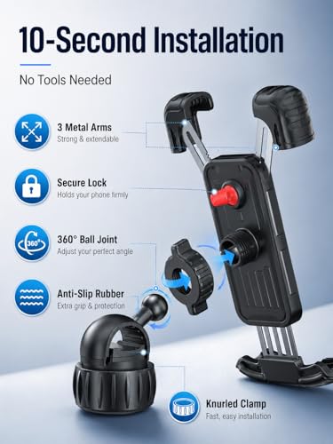 Hiboy Bike Phone Holder, 360° Rotation Adjustable Motorcycle Phone Mount,Bicycle Scooter Handlebar Phone Clip for 5.1" - 6.8" Smartphones - style: Standard