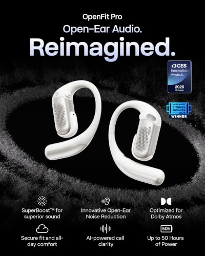 SHOKZ OpenFit Pro Open-Ear Earbuds with Noise Reduction, Dolby Atmos, White - color: White