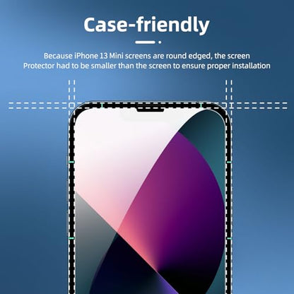 NEW'C 4 Pack, 2 Pack for iPhone 13 Mini Screen Protector + 2 Pack Camera Lens Protector, Sensor Protection,Case Friendly Tempered Glass Film - size: 13 Mini 5.4 inches