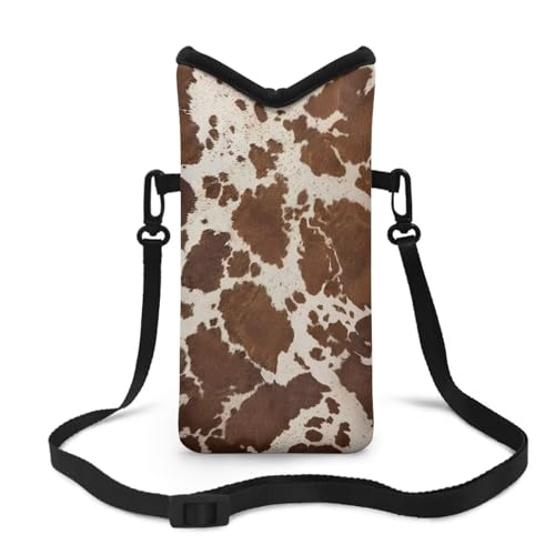 Cellphone Purse Bag with Adjustable Strap Water-Resistant Shockproof Crossbody Mini Shoulder Handbags Portable Phone Sleeve Case for Women Men, 8 x 4 Inch, Brown Cow Print - color: Brown Cow Print