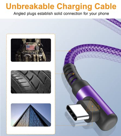 USB to USB C Cable Right Angle 3.1A Fast Charger Carplay 2Pack 3.3ft Purple - color: purple, size: 3.3ft+3.3ft