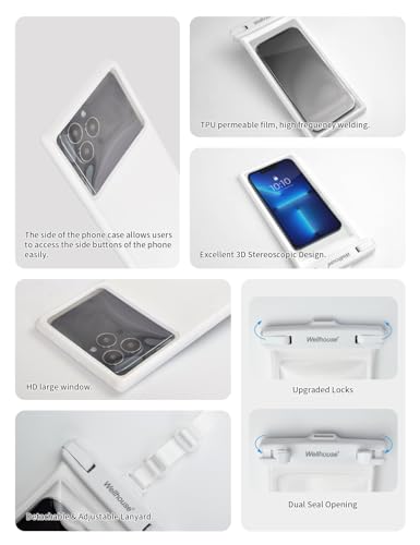 wellhouse Waterproof Phone Pouch, Waterproof Phone Case for iPhone 17 16 15 14 13 Pro Max XS Samsung, IPX8 3D Cellphone Dry Bag Beach Essentials (1 Pack - White8.0, 8 inch) - color: 1 Pack - White8.0"