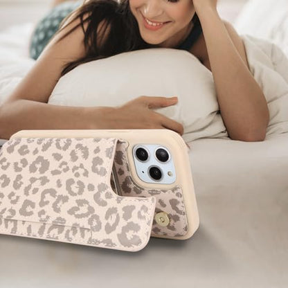 iCoverCase Compatible with iPhone 11 Pro Phone Case with Card Holder, Wallet Case for Women Men RFID Blocking PU Leather Protective Case 5.8 Inch (Beige Leopard) - color: Beige Leopard