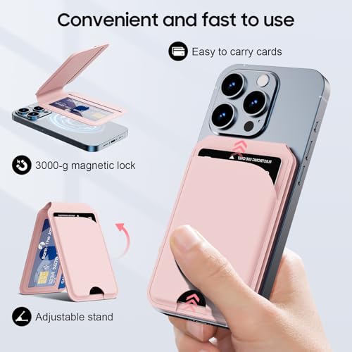 Magnetic Wallet for iPhone, Adjustable Leather Mag-Safe Card Holder for iPhone 17/16/15/14/13/12 Series, ID Window, Card Slot, RFID Blocking (pink) - color: pink