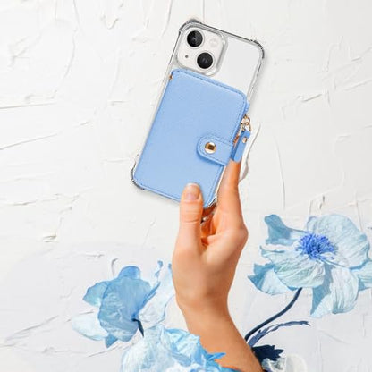 RFID Blocking Phone Wallet Stick on Leather Card Holder for Phone Case | Card Holder for Phone case Stick on Attachable Credit Card Holder for Phone (Compatible with Most Smartphones) Sky Blue - color: Sky Blue