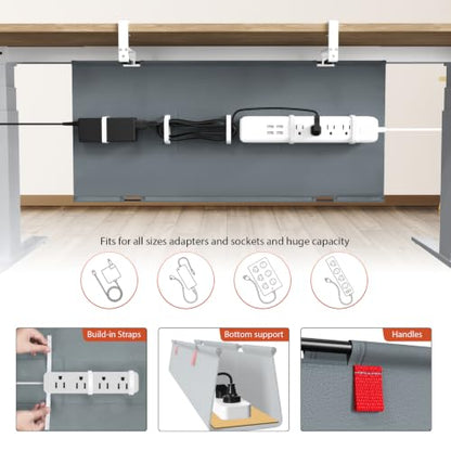 Univivi No Drill Under Desk Cable Management Tray, 28 inch Cable Management - color: Grey, size: 28"L x 5.5"W