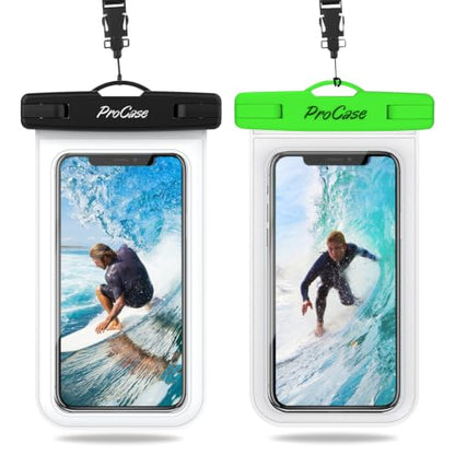 ProCase 2 Pack Waterproof Phone Pouch, Underwater Phone Case Up to 7", Dry Bag for iPhone 17 Air 16 15 14 13 Pro Plus Max, Galaxy S24 S23 S22 Ultra Pixel, Beach Essentials -White & Green - color: White/Green