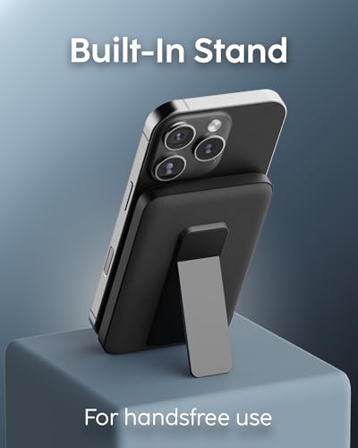 myCharge CliqLuxe Magnetic Wireless Power Bank 5,000mAh | iPhone & MagSafe Compatible | Qi2.2 25W Mag Safe Portable Charger | Built-in Stand | 20W PD USB-C Port | Premium Black Fabric - size: 5K, style: Without Wall Plug (Black)