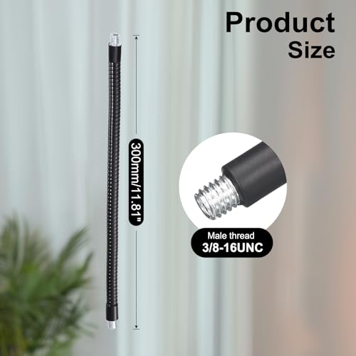 12-Inch Flexible Gooseneck Tubing, 3/8"-16 Male to Male Thread Universal Arm Gooseneck Extension Holder for Microphone, Tripod Phone, Camera, LED Video Lights 2 Pack - color: 2 Pack, size: 12 Inch