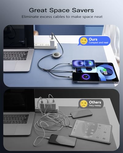 Minlu 3 in 2 Multi Charging Cable, 4Ft Retractable Chargers for All Devices,Multiple USBC Charger Cable Adapter with USB A/C to Lightning/USB C/Micro USB Port for iPhone 17/16/15/14/Samsung/PS