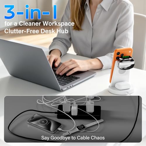 25W Magnetic Fast 3 in 1 Charging Station Wireless Charger Stand - color: White