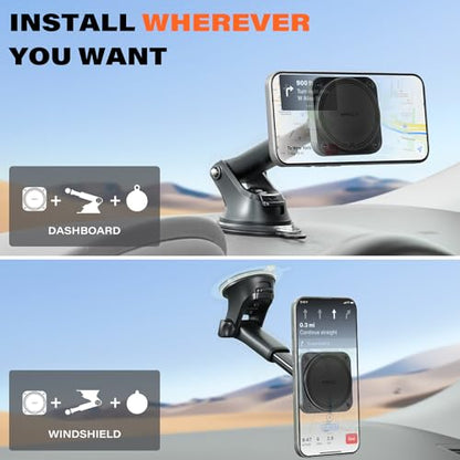 APPS2Car Magnetic Car Mount for MagSafe, Dashboard and Windshield Holder - color: Dark Black