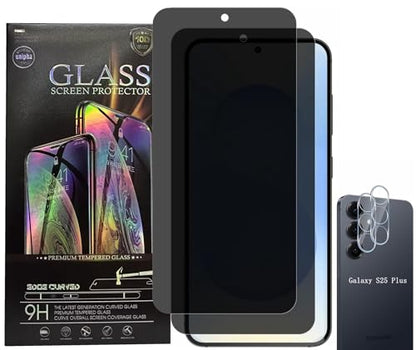 CJY For Samsung Galaxy S25 Anti Spy Privacy Screen Protector, 2+2 Pack Tempered Glass with Camera Lens Protector, 9H Hardness, Fingerprint ID Compatible, Case Friendly HD Privacy Glass - color: Samsung Galaxy S25 Privacy